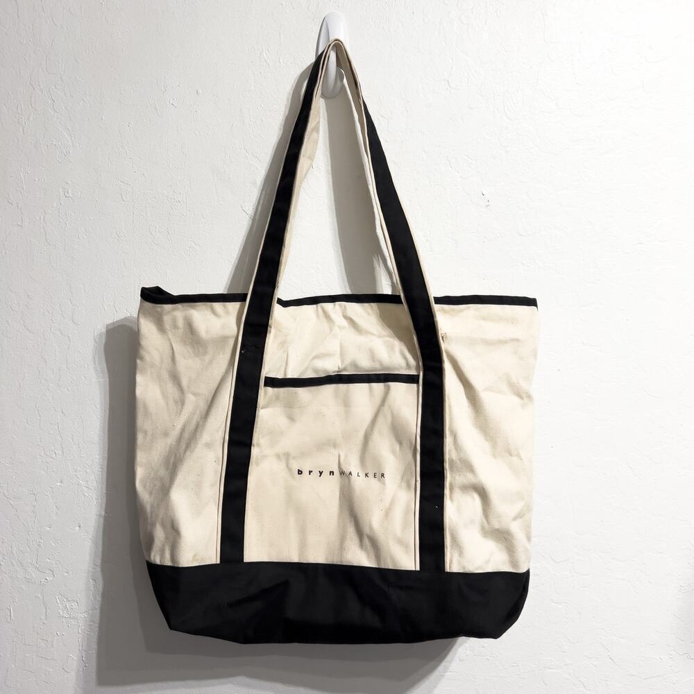 Bryn Walker Tote Bag Shopping Canvas Pocket Large Logo Cream Black Flaws